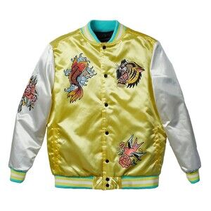 Reason Varsity Jacket Men’s Large Yellow Fearless Tattoo Art Bomber